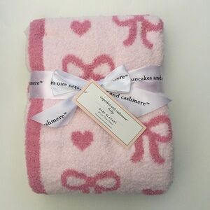 NEW Baby Blanket Pink Ribbon Bows Soft Cozy Reversible | Cupcakes & Cashmere